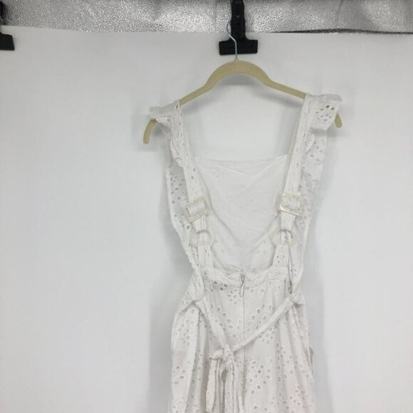 TopShop Broderie Anglaise white ruffle jumpsuit waist tie laser cutout floral 4 - Picture 9 of 16
